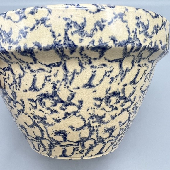 VTG R.R.P. Co Blue Spongeware Mixing Bowl 9" Robinson Ransbottom Roseville EUC - Picture 3 of 7